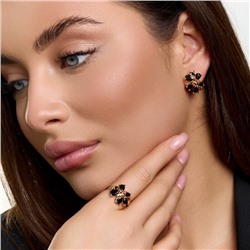 Комплект ювелирной бижутерии коллекция "Дубай" серьги и кольцо 20 р, покрытие позолота, вставка: фианиты, цвет: черный, арт.414.593-20