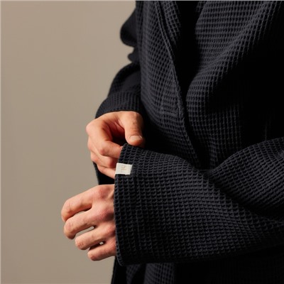 Халат вафельный мужской SL HOME: Basic «Дарк Маре», размер S, хлопок 100%, чёрный