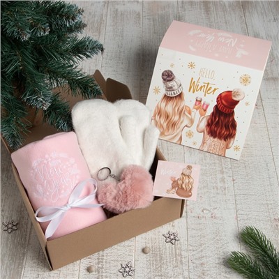 Набор подарочный новогодний «Этель»: плед, варежки, брелок