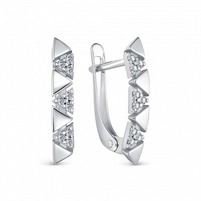 Серьги с фианитом родированные серебро 925*