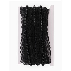 Рюш кружевной, с бусинами, 40 мм, 4.5±0.5 м, чёрный