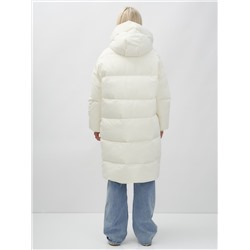 Куртка летучая мышь женская с капюшоном зимняя бежевого цвета 9621B