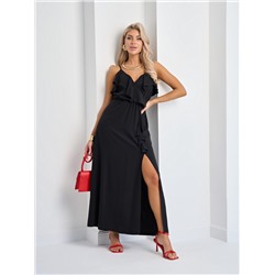 Платье длины макси чёрное с разрезом по переду 46 размера