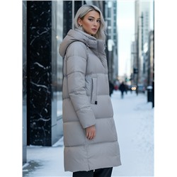 Пальто зимнее утепленное с капюшоном женское бежевого цвета 7618B