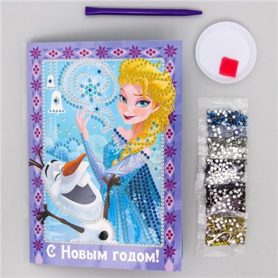 Алмазная мозаика на новый год для детей на открытке «Холодное сердце», набор для творчества