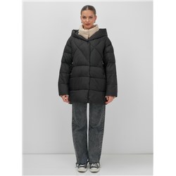 Куртка женская зимняя с капюшоном большого размера черного цвета 1170Ch