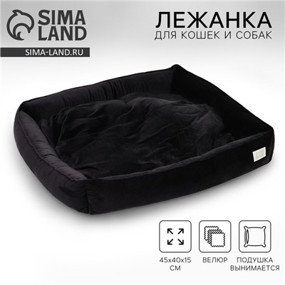 Лежанка для кошек и собак велюровая Pet Lab, 70 х 65 х 15 см, черная