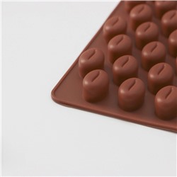 Форма для мармелада Доляна «Кофейные бобы», силикон, 18.5×11×1 см, 55 ячеек (1.6×1.2 см), коричневая