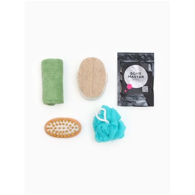 Подарочный набор «Этель» Eucaliptus, полотенце 30×60 см, мочалка, массажёр