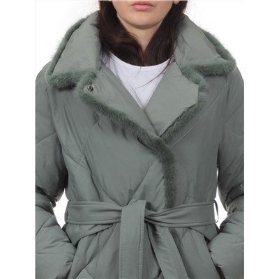 309 GRAY/GREEN Пальто зимнее стеганое женское (200 гр. холлофайбер, натуральная норка)