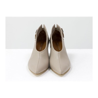 Дизайнерские туфли перчатки (glove shoes) с ремешком, на невысоком обтяжном каблуке, выполнены из натуральной итальянской кожи бежевого цвета, Новая Коллекция от Gino Figini, Т-2056-07