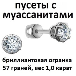 Серьги с муассанитом родированные серебро 925*