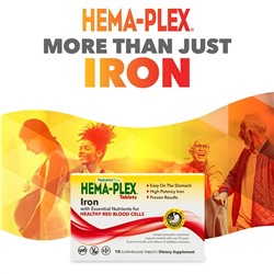 NaturesPlus, Hema-Plex, железо с незаменимыми питательными веществами для здоровых эритроцитов, 10 таблеток с замедленным высвобождением