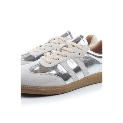 03-270-6C GREY/SILVER Кеды женские (натуральная кожа)