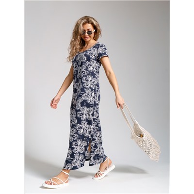 643 Платье "Цветы/т.синий"