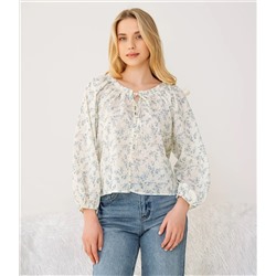 Блуза #КТ197 (1)-2, голубой, кремовый