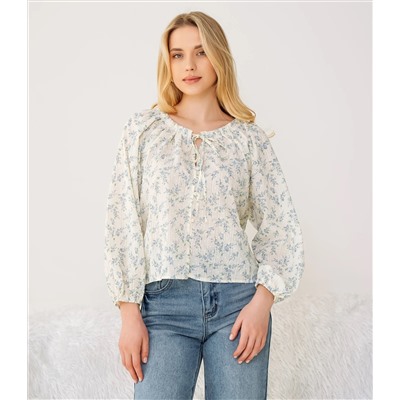 Блуза #КТ197 (1)-2, голубой, кремовый