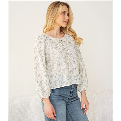 Блуза #КТ197 (1)-2, голубой, кремовый