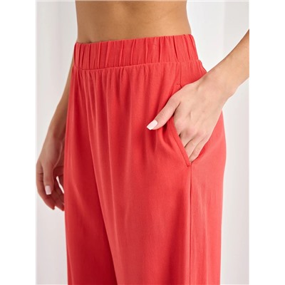 Брюки льняные красные с карманами