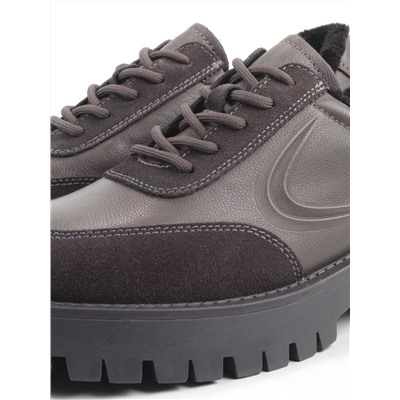 03-XKL23-171R DK.GRAY Полуботинки утепленные женские (натуральная кожа, натуральная замша, байка)