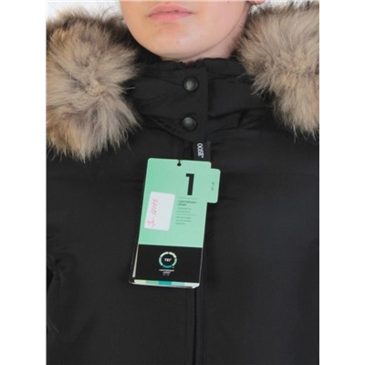 YW-17013 BLACK Пальто женское зимнее (био-пух, натуральный мех лисицы)