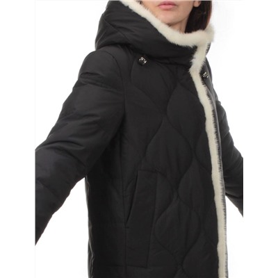 310 BLACK/WHITE Пальто зимнее стеганое женское (200 гр. холлофайбер, натуральная норка)