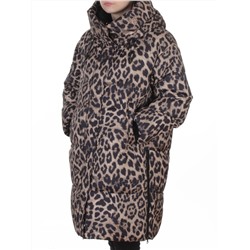8892 BROWN/LEOPARD Куртка зимняя женская оверсайз с вшитой жилеткой (200 гр. холлофайбер)