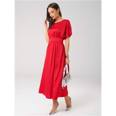 Платье нарядное красное с широким поясом