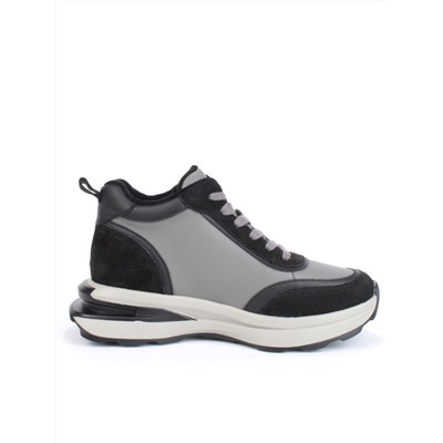 05-804-1B BLACK GRAY Кроссовки женские демисезонные (натуральная кожа , натуральная замша, натуральная байка)