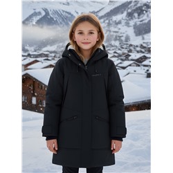 Парка зимняя подростковая для девочки с капюшоном черного цвета 9538Ch
