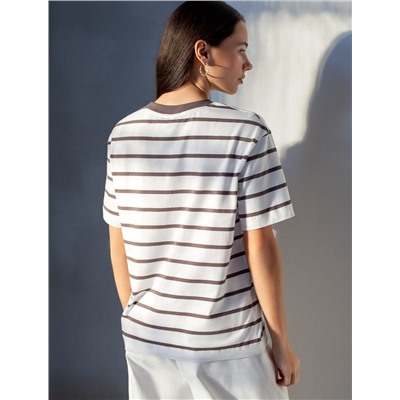 Свободная футболка в широкую полоску с принтом из премиального хлопка с эластаном
