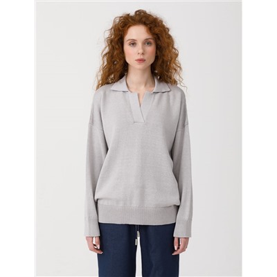 Джемпер-поло вязаный светло-серый