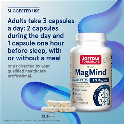 Jarrow Formulas, MagMind для веганов, добавка для здоровья мозга, 144 мг, 90 растительных капсул (48 мг в 1 капсуле)