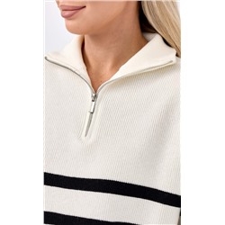 Джемпер женский с воротником на молнии в полоску F322-15115 бело-черный