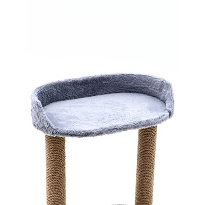 Домик для кошек с когтеточкой, овальной полкой, джут, 51×31×87 см, серый