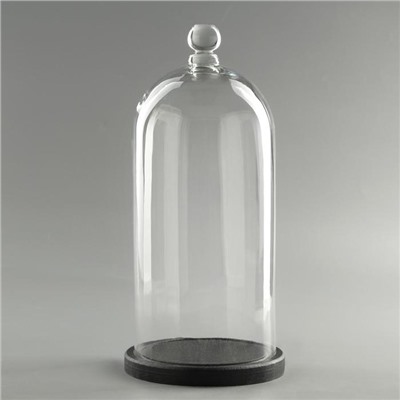 Стеклянный купол - клош с шариком на деревянной подставке «Родрик», 34×15 см, стекло, чёрный