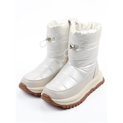 02-WA010-3M LT. BEIGE Сапоги "Дутики" зимние женские (натуральная кожа, курточная ткань, 100% шерсть)