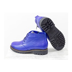 Женские ботинки на шнуровке в стиле Dr. Martens, выполнены из натуральной кожи флотар ярко-синего цвета, на утолщенной тракторной подошве, Б-152-28