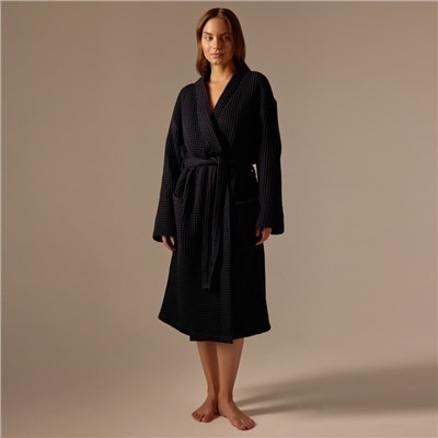 Халат вафельный женский SL HOME: Boho «Дарк Маре», хлопок 100%, чёрный