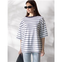 Свободная футболка в полоску из премиального хлопка с эластаном