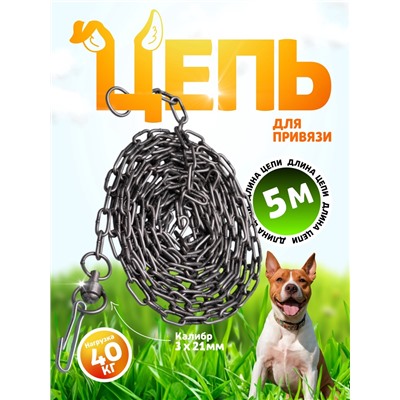 Цепь для привязи собак, 5 м, калибр 3×21 мм, черная