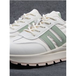 03-WG040-1M MILK/GREEN Кроссовки демисезонные женские (натуральная кожа)
