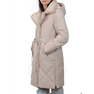 309 BEIGE Пальто зимнее стеганое женское (200 гр. холлофайбер, натуральная норка)