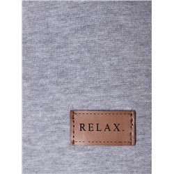 Шапка трикотажная детская формы лопата, нашивка RELAX + снуд, серый меланж