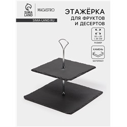 Этажёрка для фруктов и десертов Magistro Valley, 2 яруса, d=25/20, h=25 см, сланец, чёрная