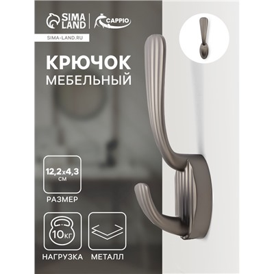 Крючок мебельный CAPPIO SEA, двухрожковый, цинк, цвет графит