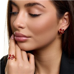 Комплект ювелирной бижутерии коллекция "Дубай" серьги и кольцо 19 р, покрытие позолота, вставка: фианиты, цвет: красный, арт.414.590-19