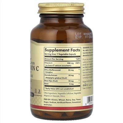 Solgar, Ester-C Plus, витамин C, 500 мг, 100 вегетарианских капсул