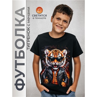 Подростковая футболка Тигренок с мечами