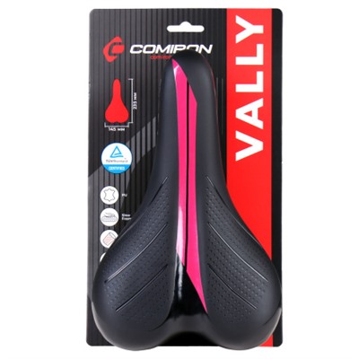 Седло велосипедное детское COMIRON VALLY N942P 245х140, Технологии: ED, Верх: PU принтованный, Цвет: Чёрный+Розовый/уп 40/